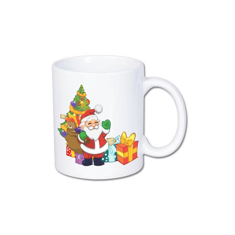 Kubeczek z nadrukiem Mikołaja, choinki, prezentów. Kubeczek jako świetny pomysł na prezent pod choinkę.