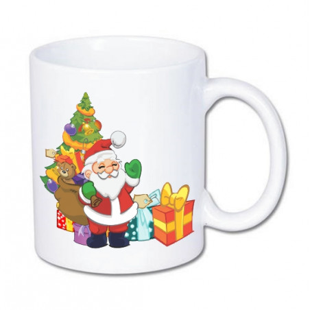 Kubeczek z nadrukiem Mikołaja, choinki, prezentów. Kubeczek jako świetny pomysł na prezent pod choinkę.