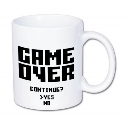 kubek z napisem game over, continue?