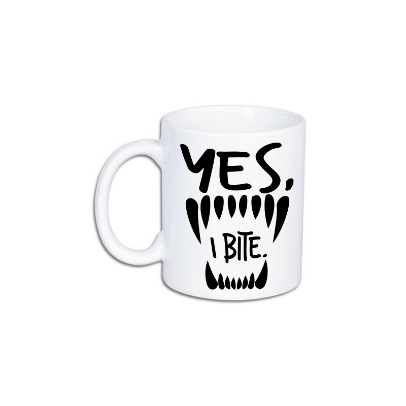 Kubek z nadrukiem zębów i tekstem