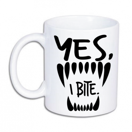 Kubek z nadrukiem zębów i tekstem