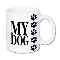 biały kubek z nadrukiem "i love my dog", ja kocham swojego psa