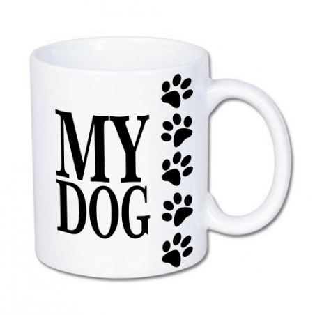 biały kubek z nadrukiem "i love my dog", ja kocham swojego psa