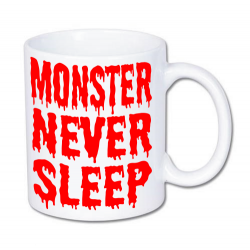 biały kube z nadrukiem potwory nigdy nie śpią