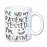 kubek z nadrukiem "testowałem swoją cierpliwość, wynik był negatywny"