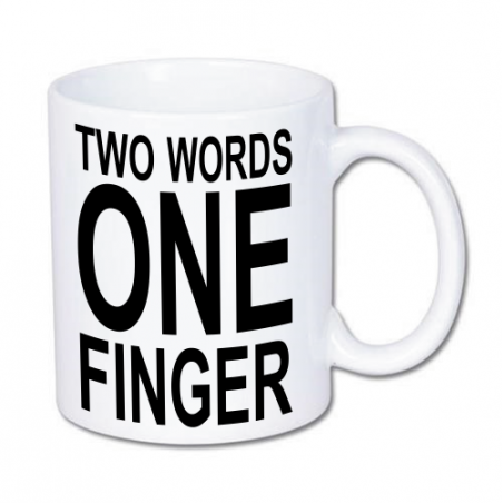 kubek z napisem dwa słowa jeden palec
