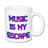 kubek z tekstem "music is my escape"