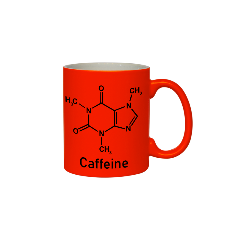 neonowy kubek z nadrukiem wzoru chemicznego kofeiny