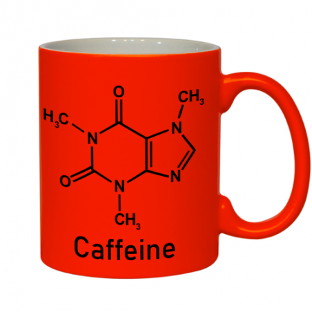 neonowy kubek z nadrukiem wzoru chemicznego kofeiny