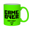 Neonowy, zielony kubek z nadrukiem Game Over, continue?