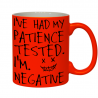 kubek z nadrukiem "testowałem swoją cierpliwość, wynik był negatywny"