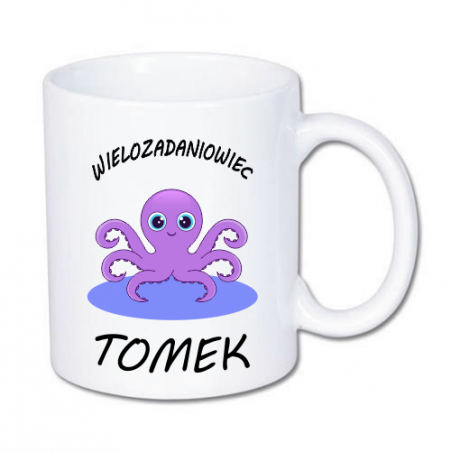 Personalizowany kubek z nadrukiem ośmiornicy i imieniem.