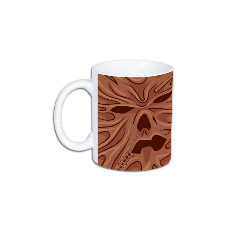 kubek z nadrukiem strasznej twarzy z skóry