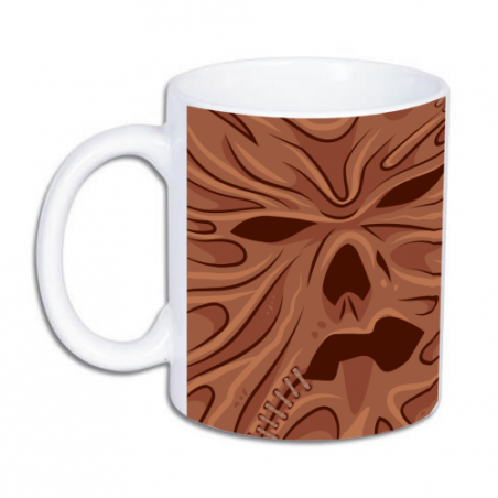 kubek z nadrukiem strasznej twarzy z skóry