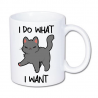 Kubek z kotem i śmiesznym napisem "i do what, i want"