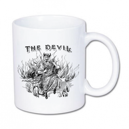 kubek z nadrukiem diabła na tronie