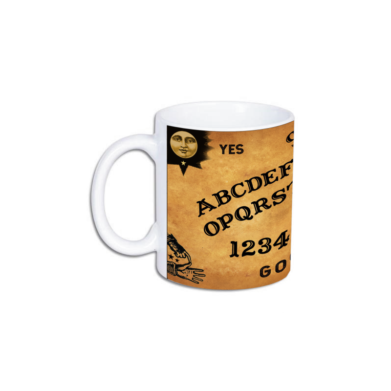 kubek z nadrukiem drewnianej tablicy ouija