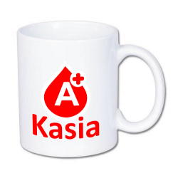 kubek z grupą krwi i imieniem