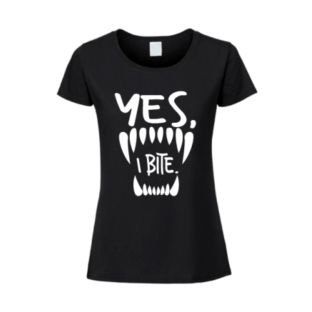 Koszulka z nadrukiem, tak ja gryzę. Grafiką zębów