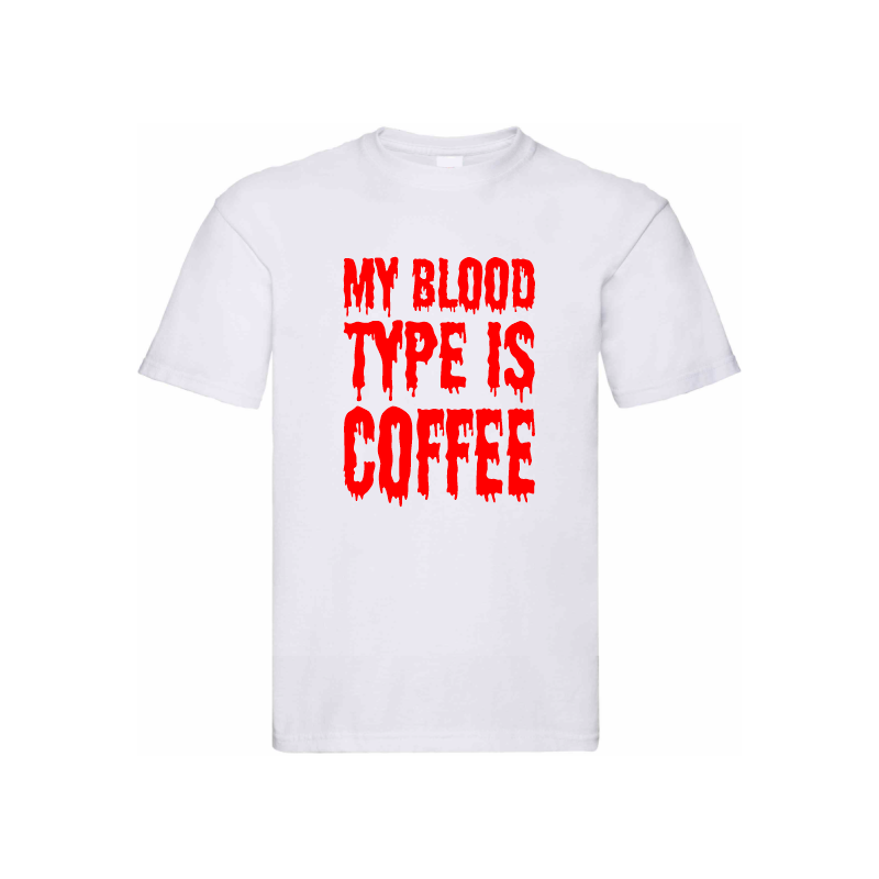 Koszulka z tekstem, kawa to moja grupa krwi