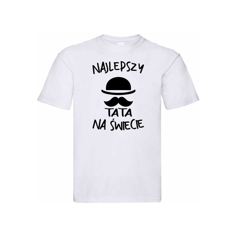 Biała koszulka na prezent dla taty, najlepszy ojciec na świecie, wąsy i kapelusz