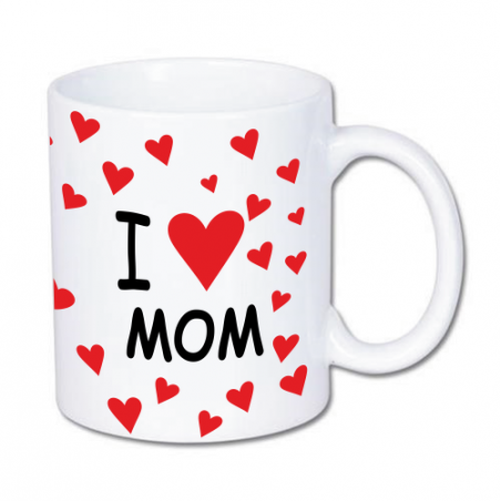kubek z nadrukiem w serca i napisem kocham mamę