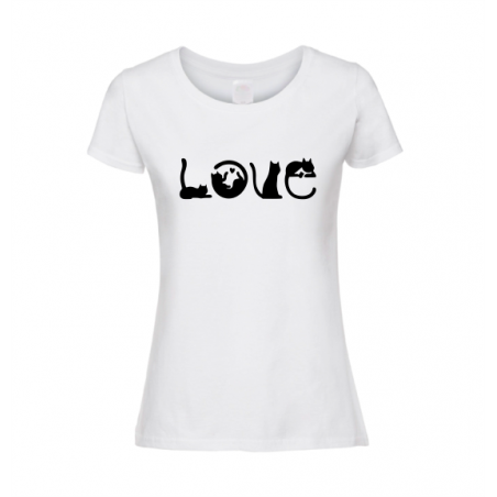 Koszulka z kotem, napis love z kotów