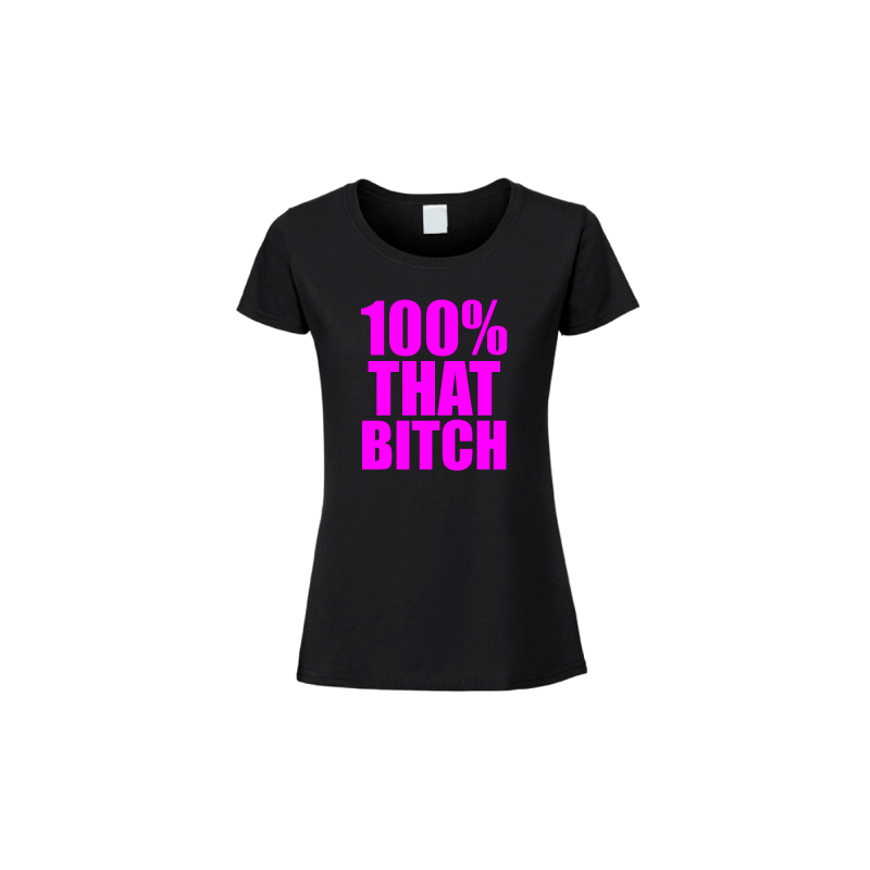 czarna koszulka z napisem 100% bitch, prezent dla dziewczyny