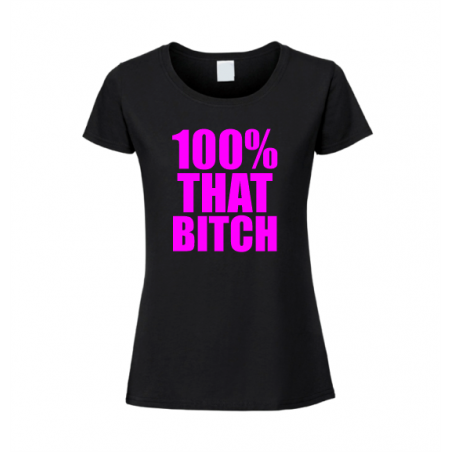 czarna koszulka z napisem 100% bitch, prezent dla dziewczyny