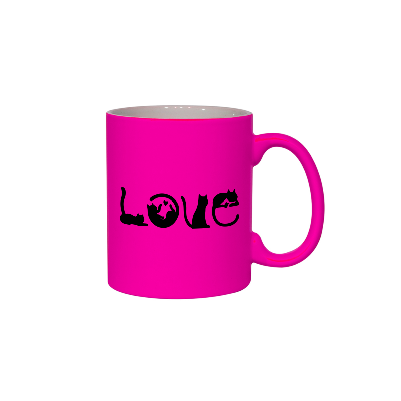 różowy kubek z kocim napisem love