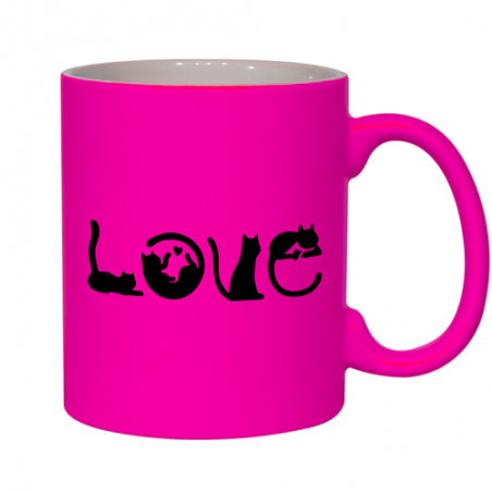 różowy kubek z kocim napisem love
