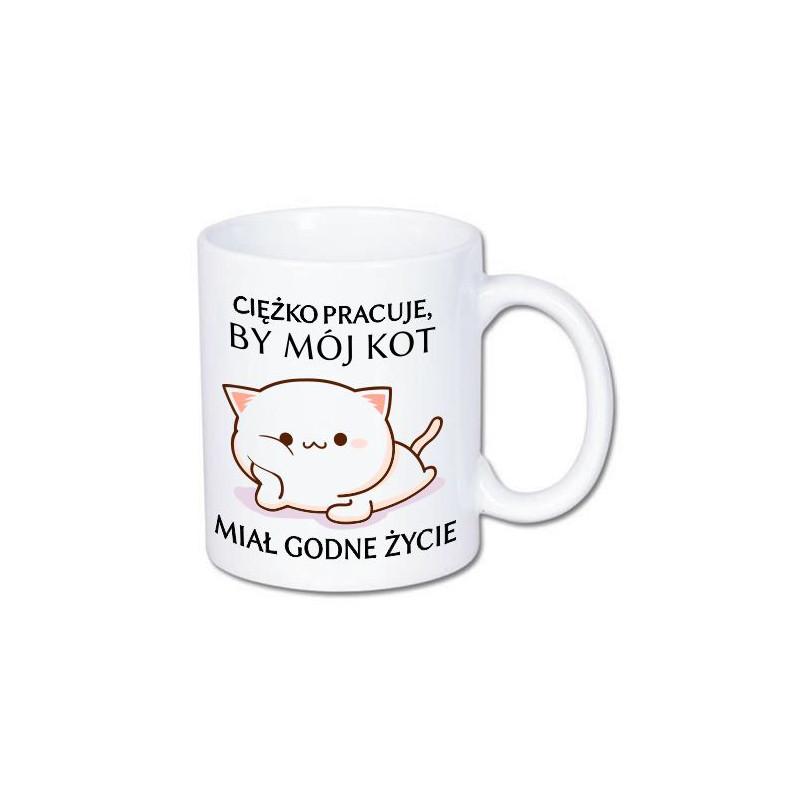 kubek z kotem i śmiesznym tekstem
